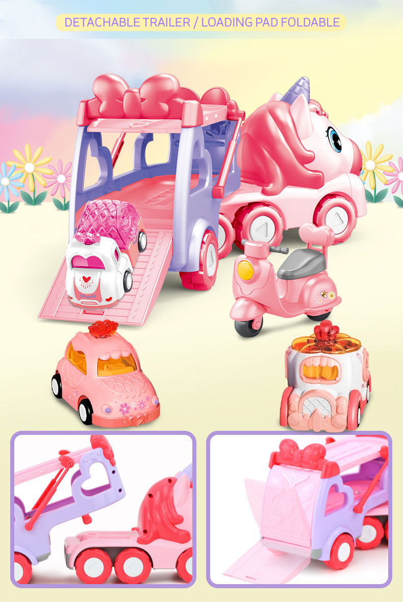Friction Power Transport Carrier Truck Pull Back Unicorn Car for 18M Kids Boys No Battery