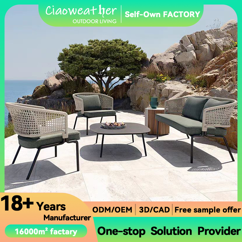 Modern Furniture Fabric and Design Luxury Rattan Outdoor Rope Recliner Sofa Set for Hotel Restaurant Banquet Home or Coffee