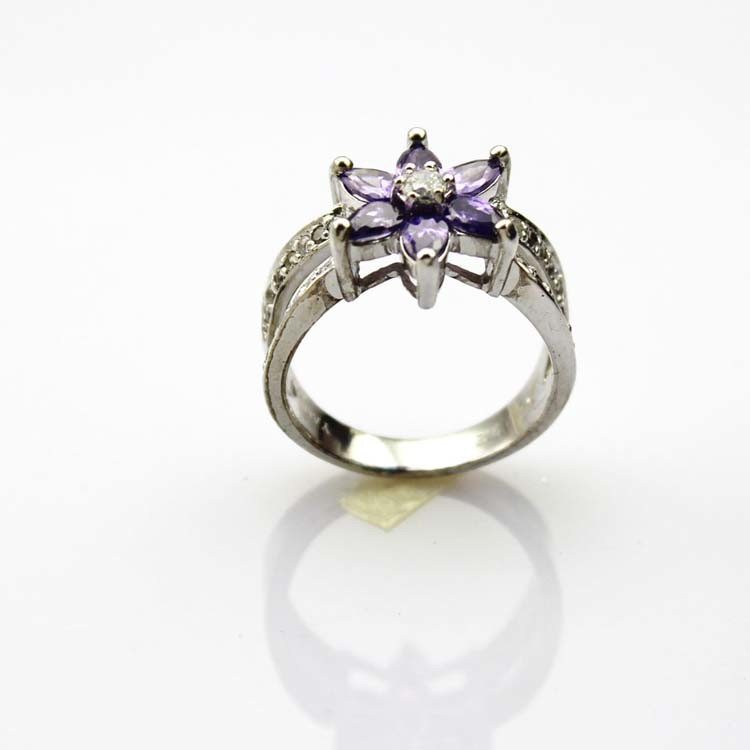 Designer Jewelry Sterling Silver with Yellow Cubic Zircon Flower Gemstone Ring （R0012）