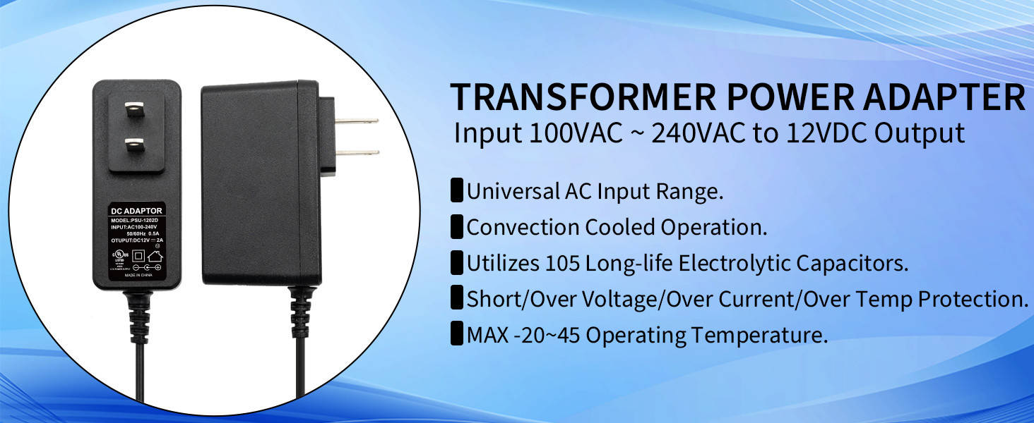 2A AC/DC Adapter 12V 2000Ma Power Supply UL Listed For LED Strip Lights GPS Routers