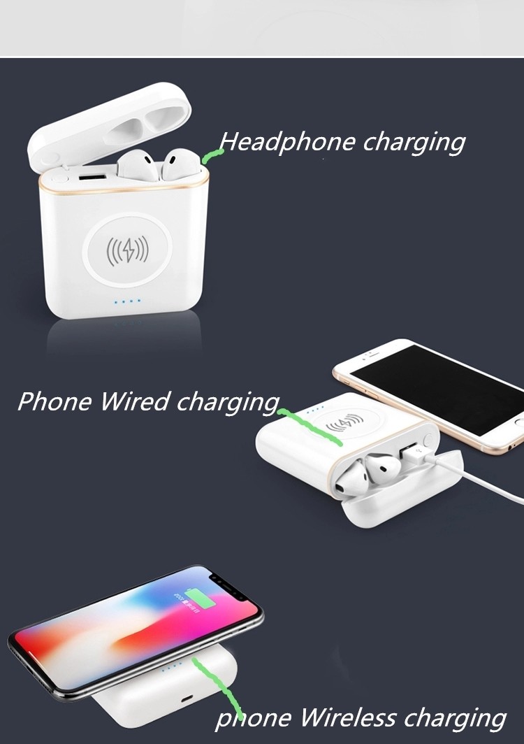Multi-functional 3 in 1 Bluetooth Earbuds with 5200mAH Power Bank and Fast Charging Wireless Charger