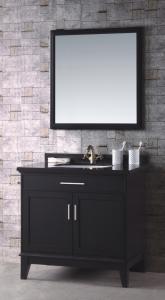 China Solid Wood 36 Inch Single Sink Bathroom Vanity / Bathroom Floor Cabinet Black Color wholesale