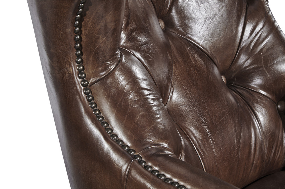 Deep Buttons Back Leather Office Desk Chair , Brown Leather Executive Desk Chair