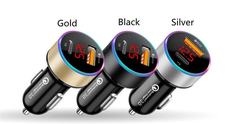 LCD Type C Car Charger PD 6A 36W QC3.0 For IPhone Huawei Xiaomi