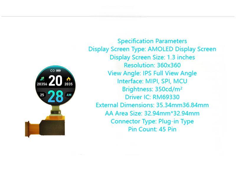 1.3 inch AMOLED display technical view