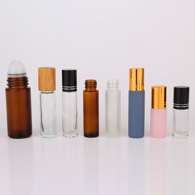 Glass Perfume Roller Ball Bottles Bamboo Or Wooden Lid 5ml 10ml 15ml