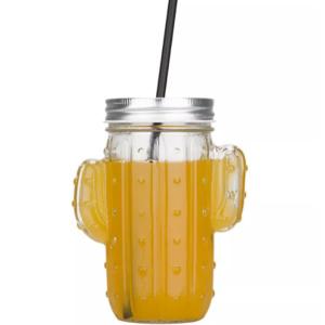 China Household Glass Cactus Water Cup Summer Juice Cup With Straw 400ml wholesale