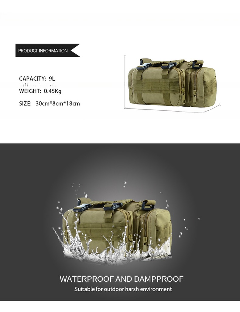 Outdoor Camping Backpack Belt Bags 0.45 Kgs Zipper Hasp Closure Portable Molle Bag for Hiking