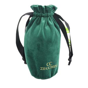 China Customized Fabric Drawstring Gift Bag Dark Green Wine Bottle Bag wholesale