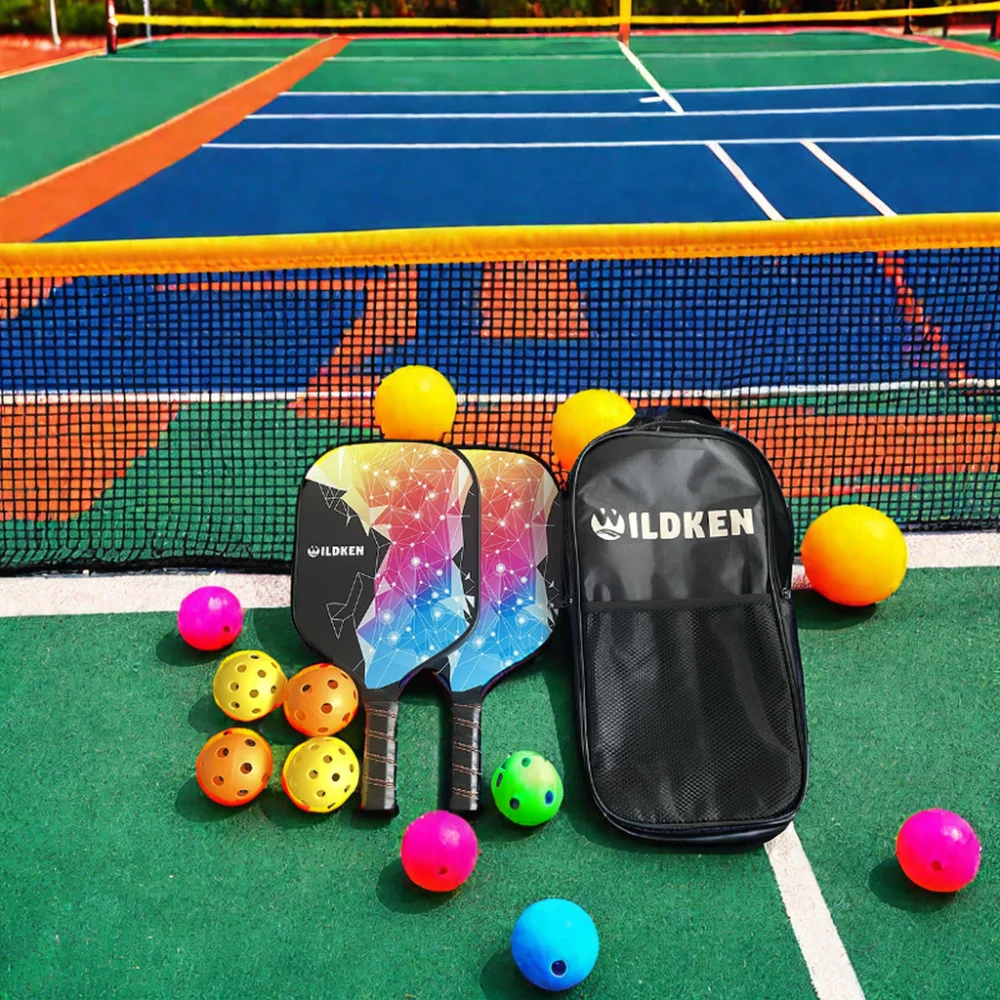 2 Paddle 4 Balls 1 Bag Fiberglass Pickleball Paddle Set 10mmPP Honeycomb Core Length cm 40