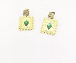 China Trendy Green Gem Pendant Earrings Long Pendant Studs 18K Gold Stainless Steel Earrings wholesale