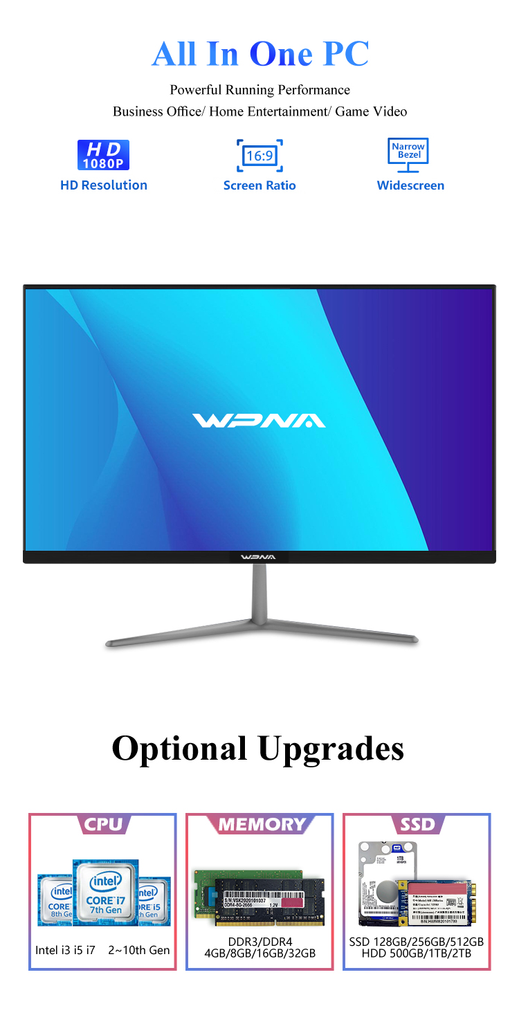 21.5 Inch Memory 4g 8g 16g Desktop AIO Computer Frameless With Office Barebone