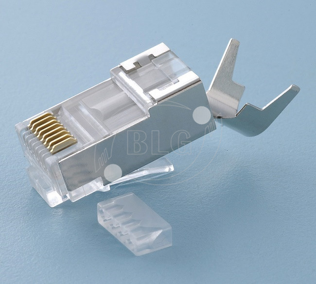 FTP Cat7 8P8C RJ45 Male Connector Matal Shielded With Tail Clip / PC Housing