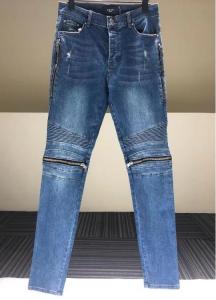 China Custom Apparel Supplier Men'S Blue Slim Fit Jeans Stretch Destroyed Ripped Skinny Jeans Knee Zipper Jeans wholesale