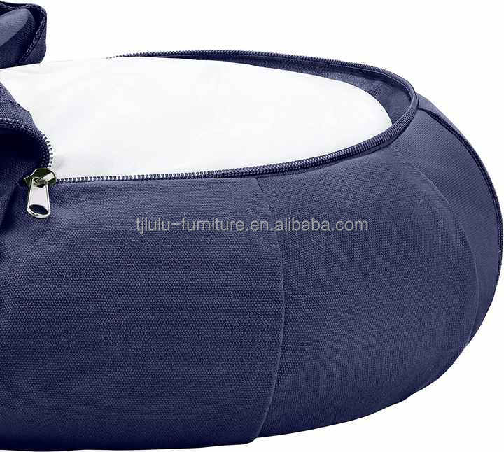 Modern Dark Blue Cotton Canvas Fabric Dining Chair with Bolster Buckwheat Husk and Solid Wood