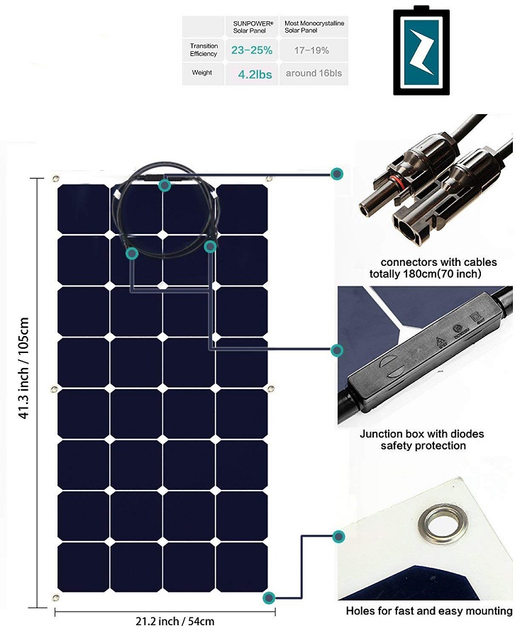 18V Flexible Mono Solar Panel 150W 160W 200W 300W 350 Watt Sunpower Solar Panel