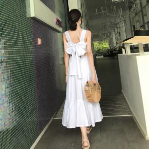 China Summer Midi Womens Vacation Dresses Sleeveless Back With Bow wholesale