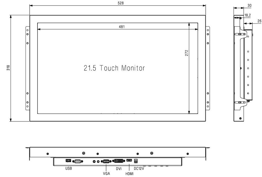 Waterproof 21.5inch Infrared Touch Monitor Screen For Kiosks 10 Points Multi Touch