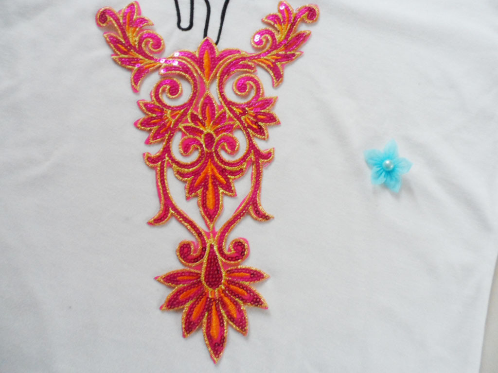 Hot Fix Embroidery Lace Applique with Sequin in Different Color