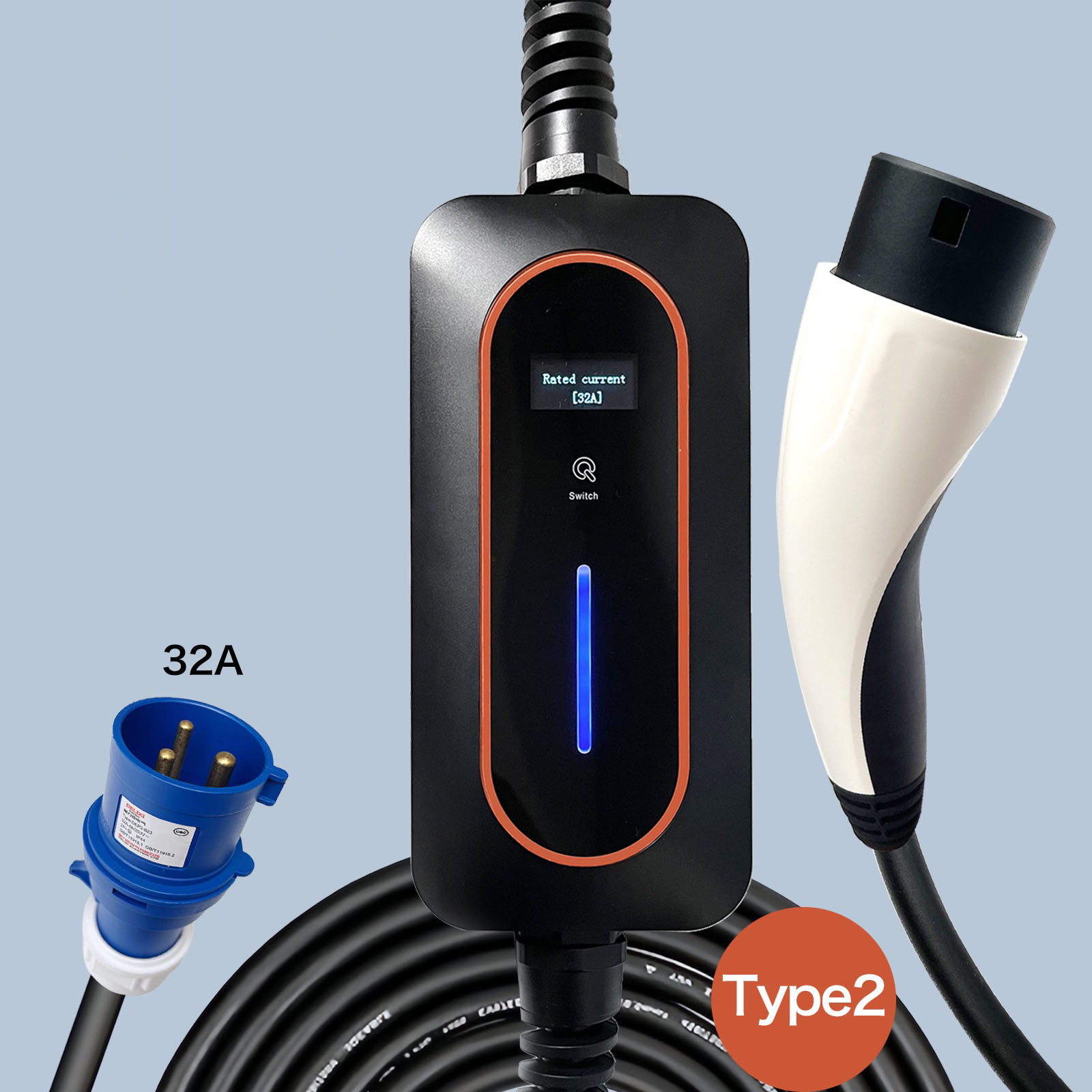 3.6KW 16A Type 2 EV Charger Portable Single Phase Electric Car Charger With LCD Screen