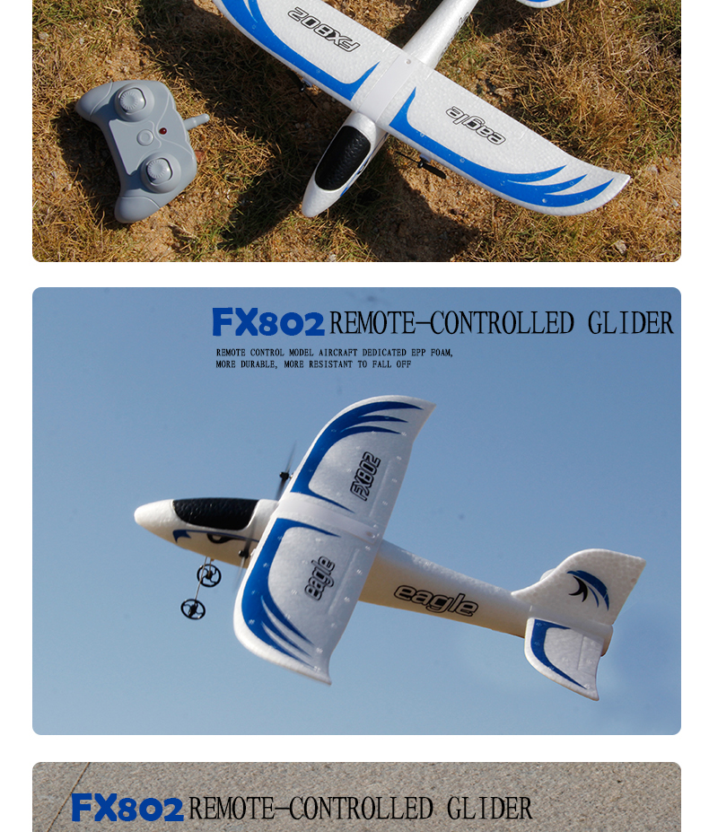 Power Source Electric 2.4GHz 2CH RC Foam Ultralight Flying Glider Airplane Plane Model Toy Fx802 Epp Eagle RC Glider