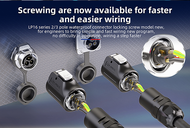 Cnlinko LP-16-3 Pin Ip68 Connector Industrial Plastic and Metal Wiring Screw Waterproof Aviation Plug Connector 3 Pin Plug