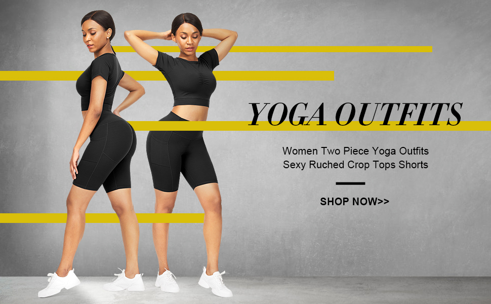 Women's Seamless Yoga Set Running Shirts and Shorts Sets for Fitness Gym Crop Tops