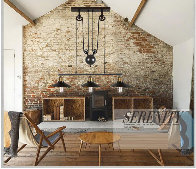 Retro Vintage Pully Pendant Lights Fixture Loft American Black Hanging Lamp(WH-VP-130)