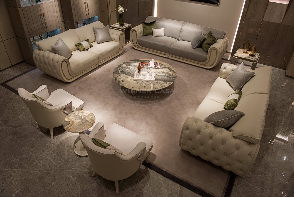 Luxury White Genuine Leather Living Room Furniture Modern Sofa Set