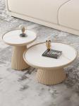 PU Pedestal Marble Top Wood Coffee Table Round Bowl Shaped