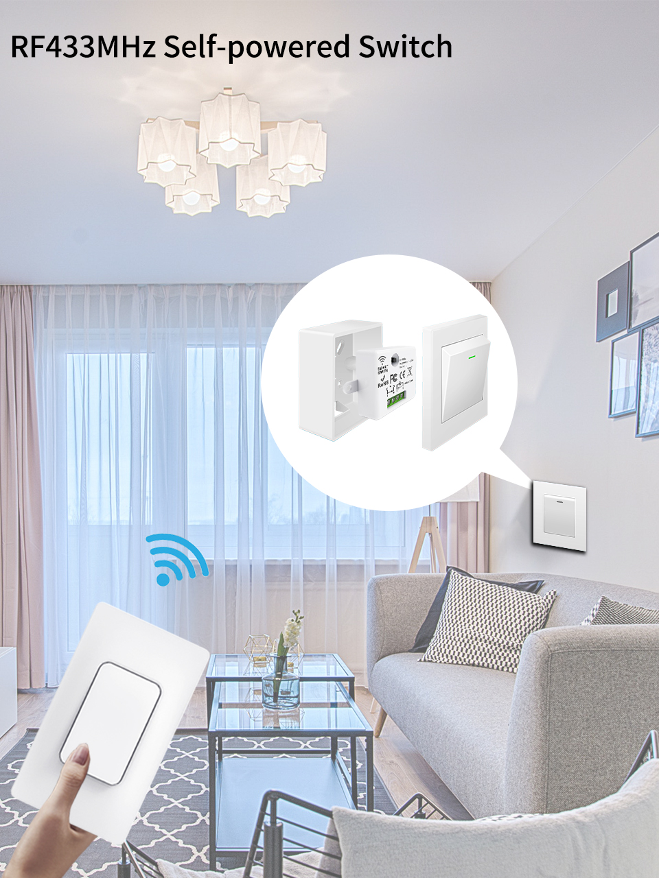 433Mhz Self Powered Wireless Switch Remote Light Switch Waterproof Wall Panel