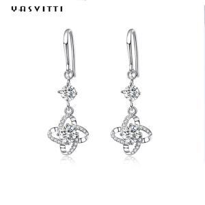 China 0.31x0.39in ZC Sterling Silver Jewelry Earrings Hypoallergenic Four Leaf Clover Earring wholesale