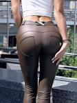 Ladies Fitness Middle Waist Push Up Leather Leggings