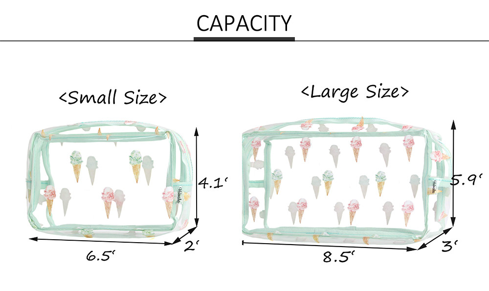Zipper Ice Cream Print PVC Cosmetic Toiletry Bag