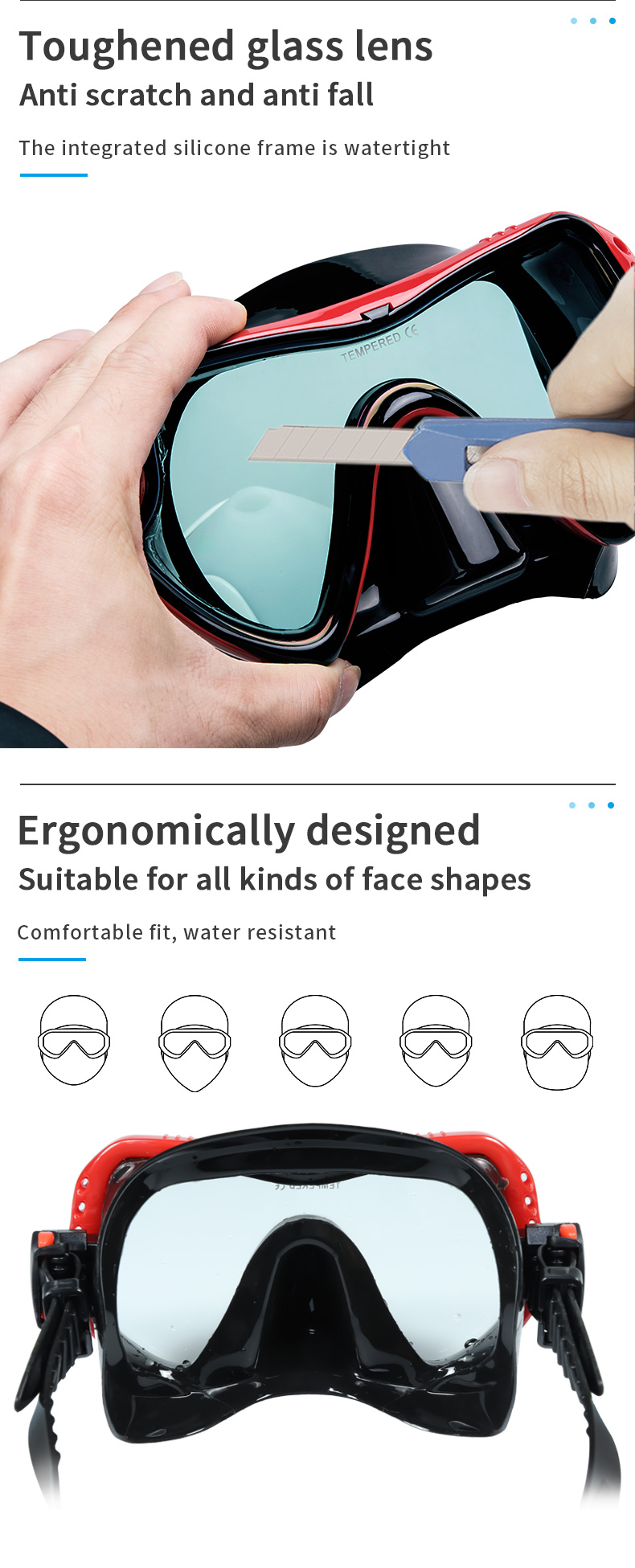 Tempered Glass Lens Scuba Diving Snorkel Mask Set For Youth Adult