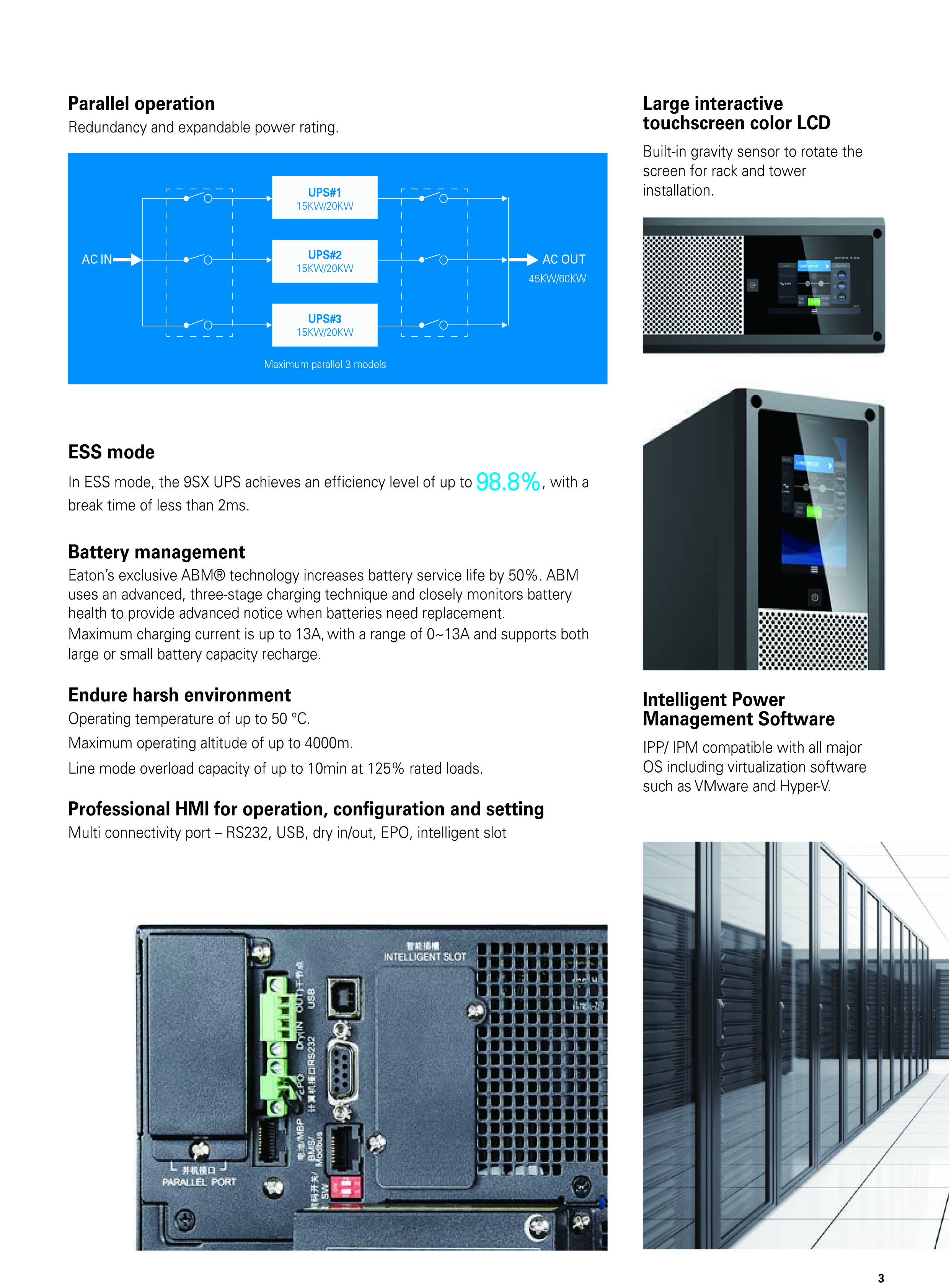Eaton ups global brand 93SX series eaton powerware 9130 3000vaThree phase 15-20KVA for Government Project Data Center