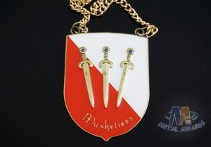 China 3 Sword Designed Soft Enamel Medals With Epoxy Antique Gold Plating wholesale