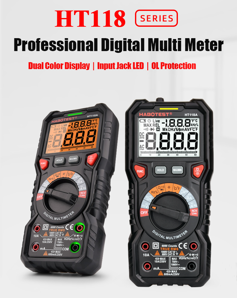 10A 6000 Counts Handheld Digital Multimeter , 750V Capacitance Test Multimeter