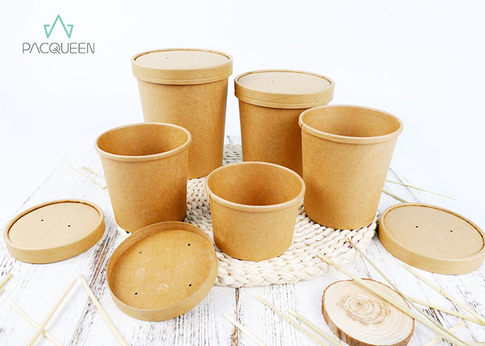 Brown Takeaway Food Containers Eco Friendly With Vented Lids Leak Proof