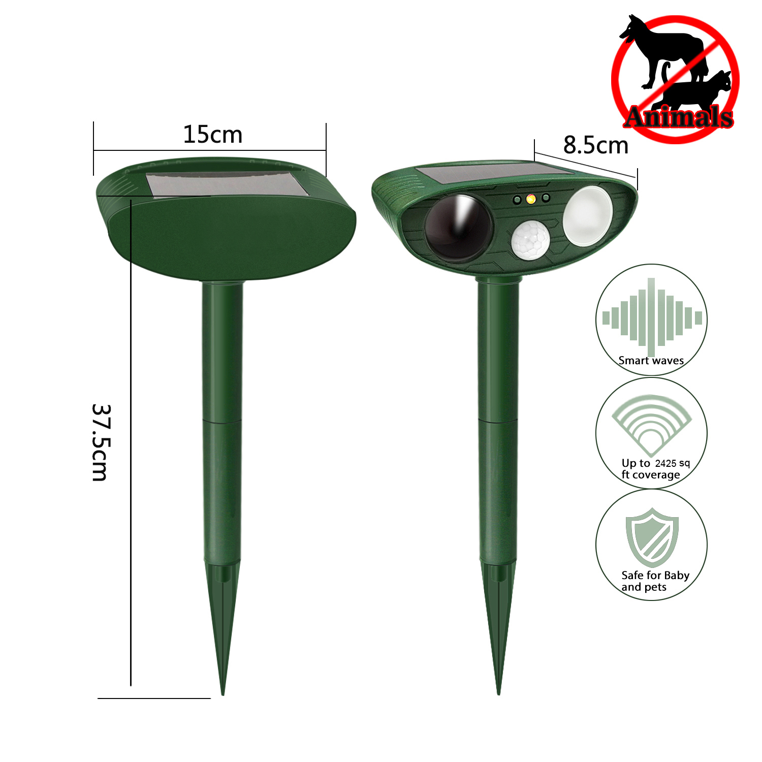 Hot sale on E-commerce platform solar power ultrasonic cat dog rat repeller