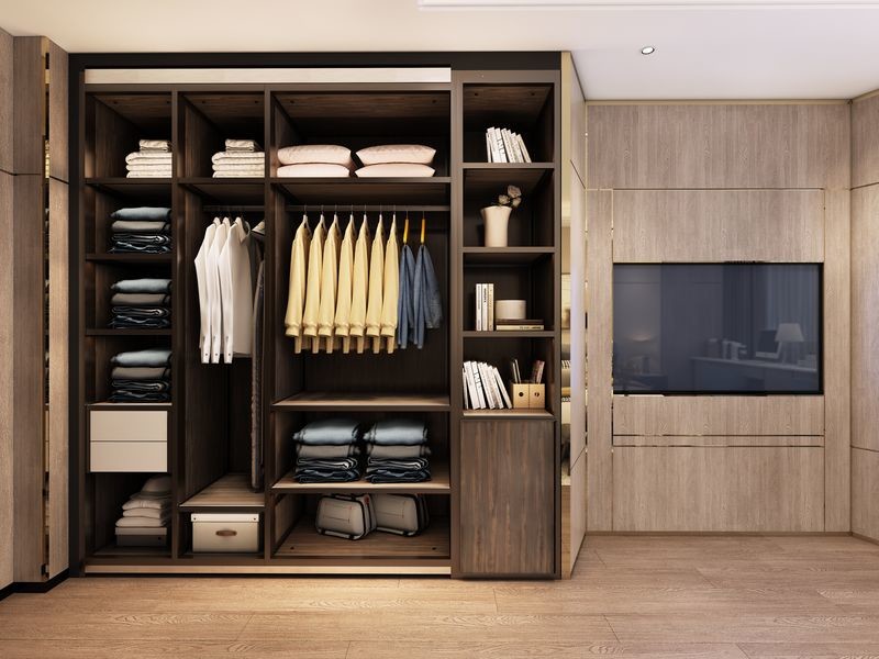 Minimalist Diagonal Cut TV Wall Kids Wardrobe Wood Grain Stainless Steel Material