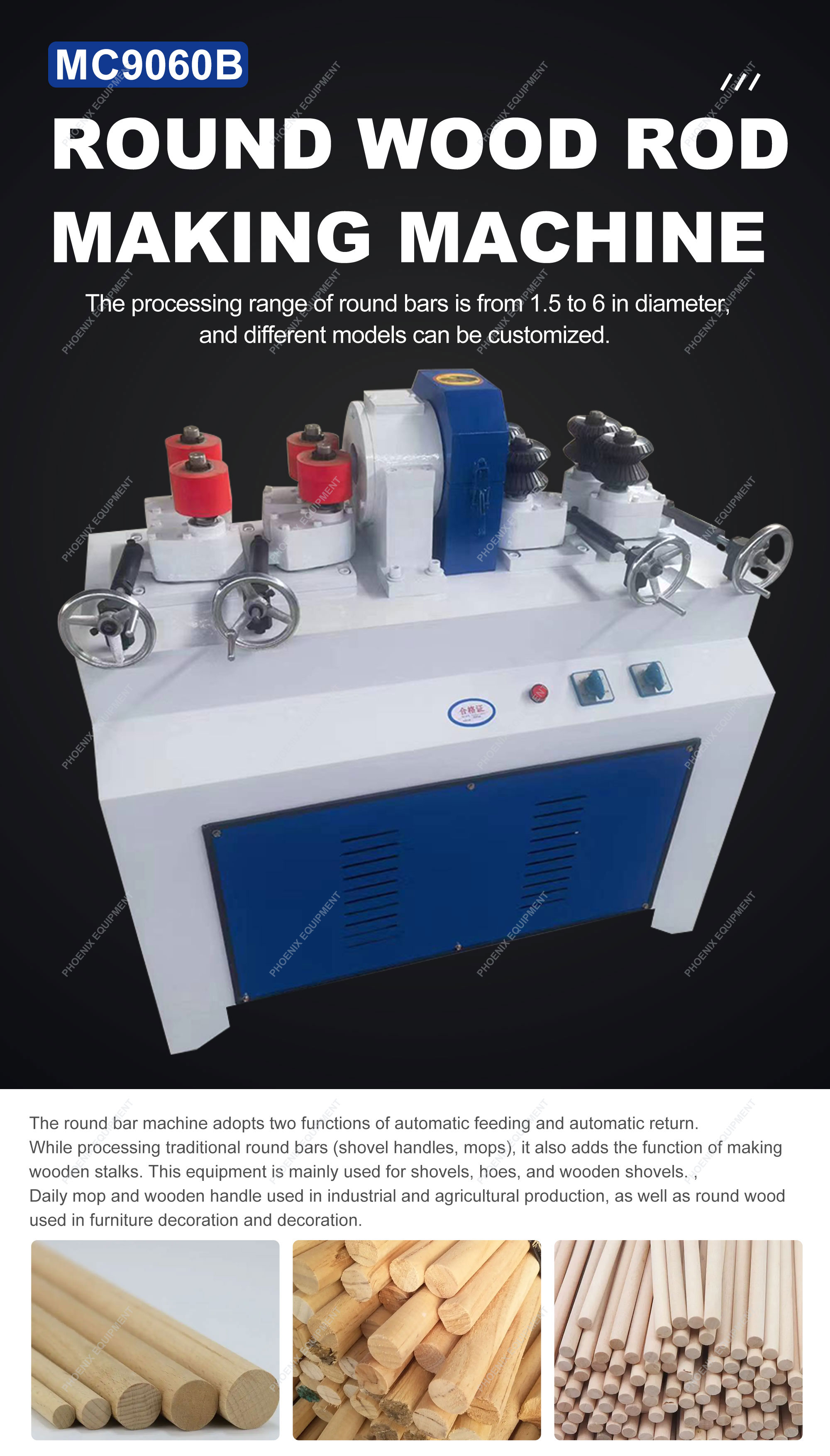 4000r/min Spindle Speed Shovel Handle Small Round Bar Machine with Automatic Feeding