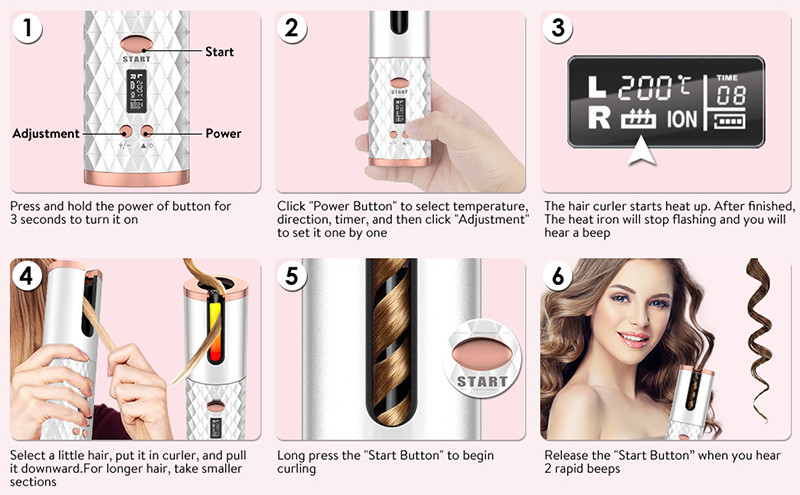 ABS Metal Magic Rod Cordless Hair Curler 25W Rechargeable Portable