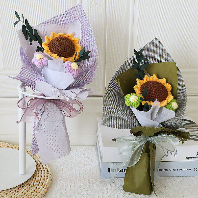Flowers Variety Hand-knitted Woolen Knit Bouquet Perfect Gift for Girls' Birthday or Graduation