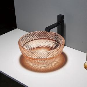 China Round Stylish Hand Wash Basin Toilet Crystal Amber Color No Hole Faucet wholesale