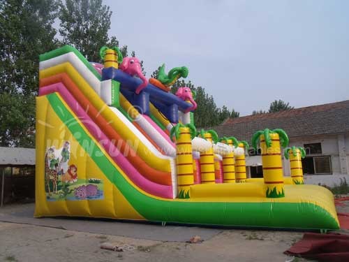 0.9mm PVC Material Large Inflatable Slide Jungle Theme For Adults / Children