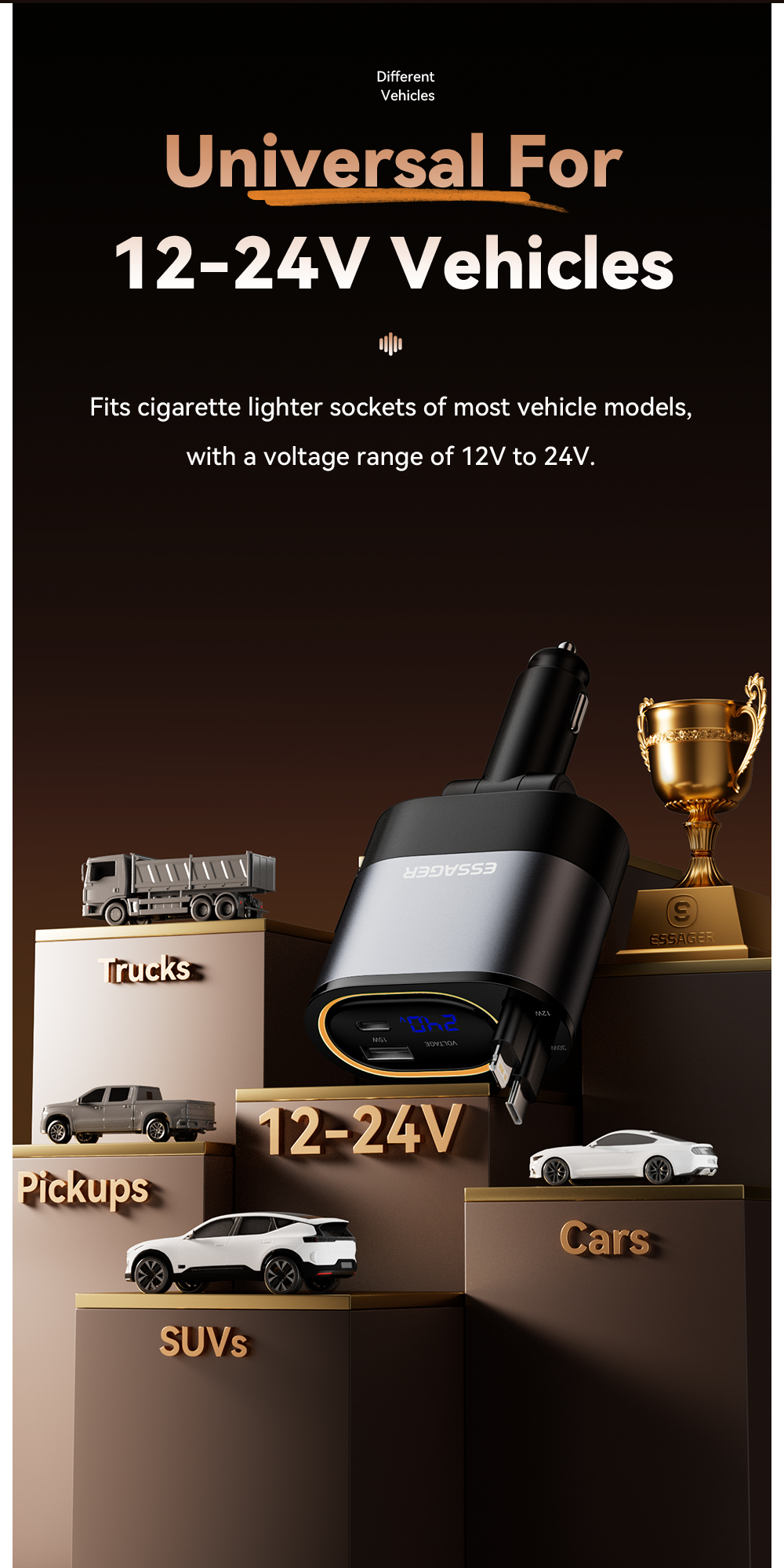 ESSAGER SHE-6001 45W PD 30W with Fast USB C Lighting Cable Type C Car Charger