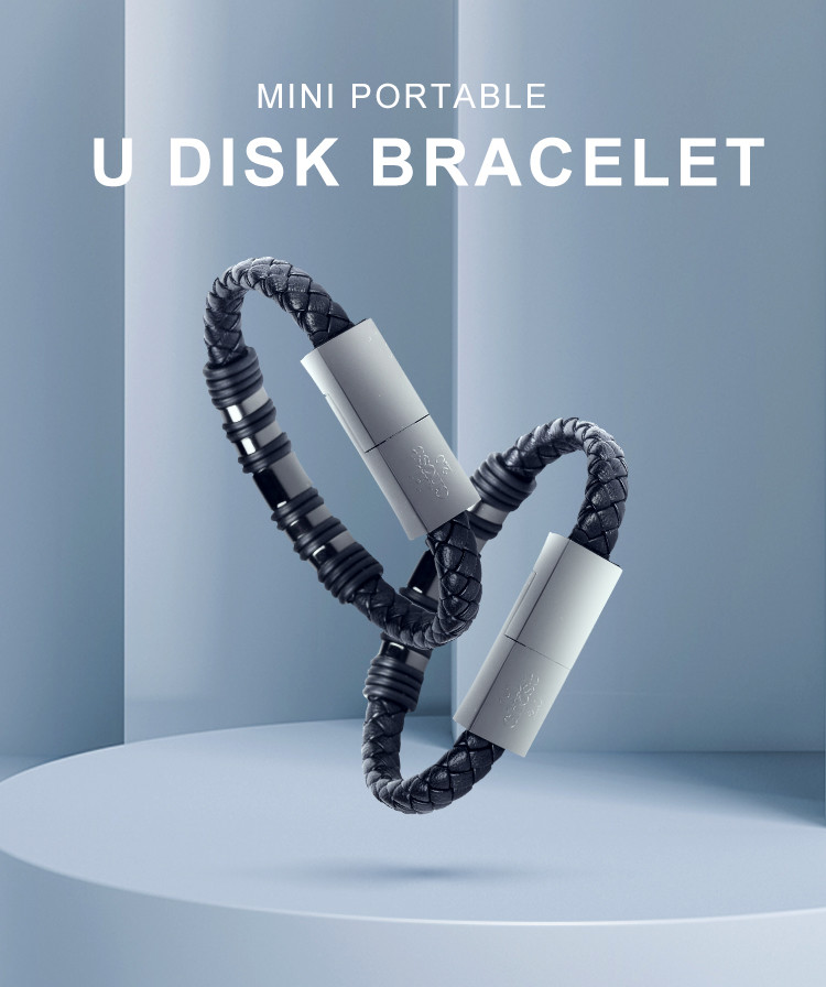 PU Leather 22.5cm Bracelet Charging Cable With 32GB 64GB U Disk USB