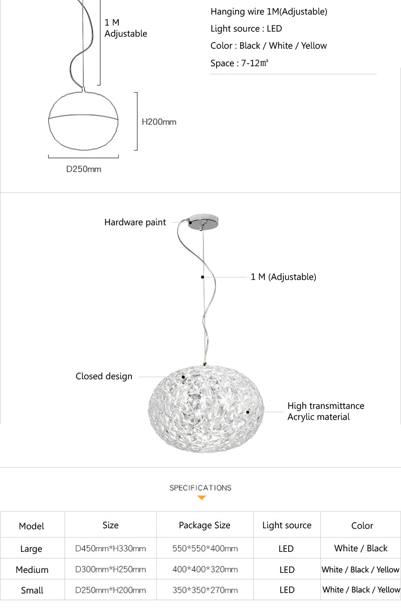 Post Modern Living room Acrylic Oval Ball Chandelier Bedroom Planet Suspension Lamp(WH-MI-385)