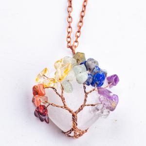 China Healing Clear Heart Shaped Crystal Tree Of Life Quartz Necklace wholesale